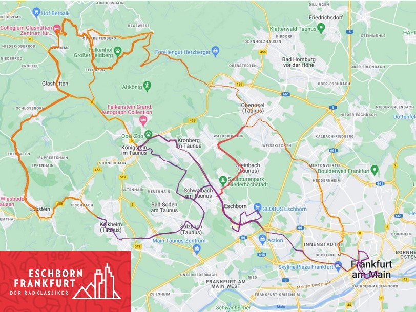 Ausschnitt einer Landkarte, der die Route des Radrennens zeigt